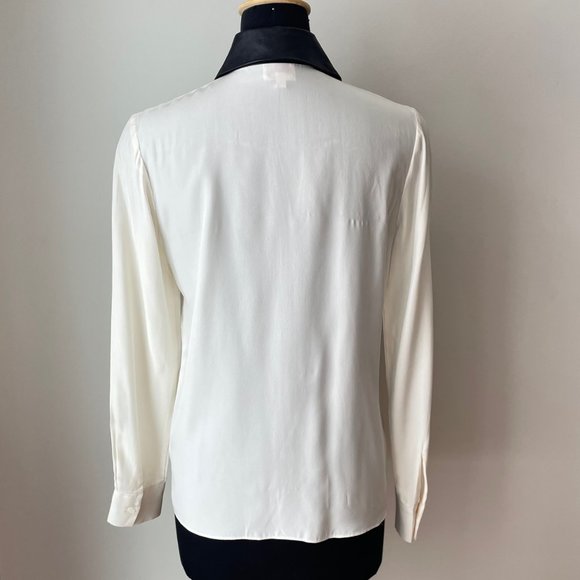 Parker Silk Blouse with Leather Collar and Trim - Picture 2 of 14
